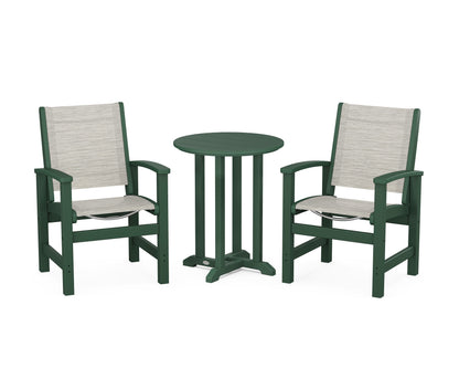 POLYWOOD® Coastal 3-Piece Round Bistro Dining Set in Green / Birch Sling