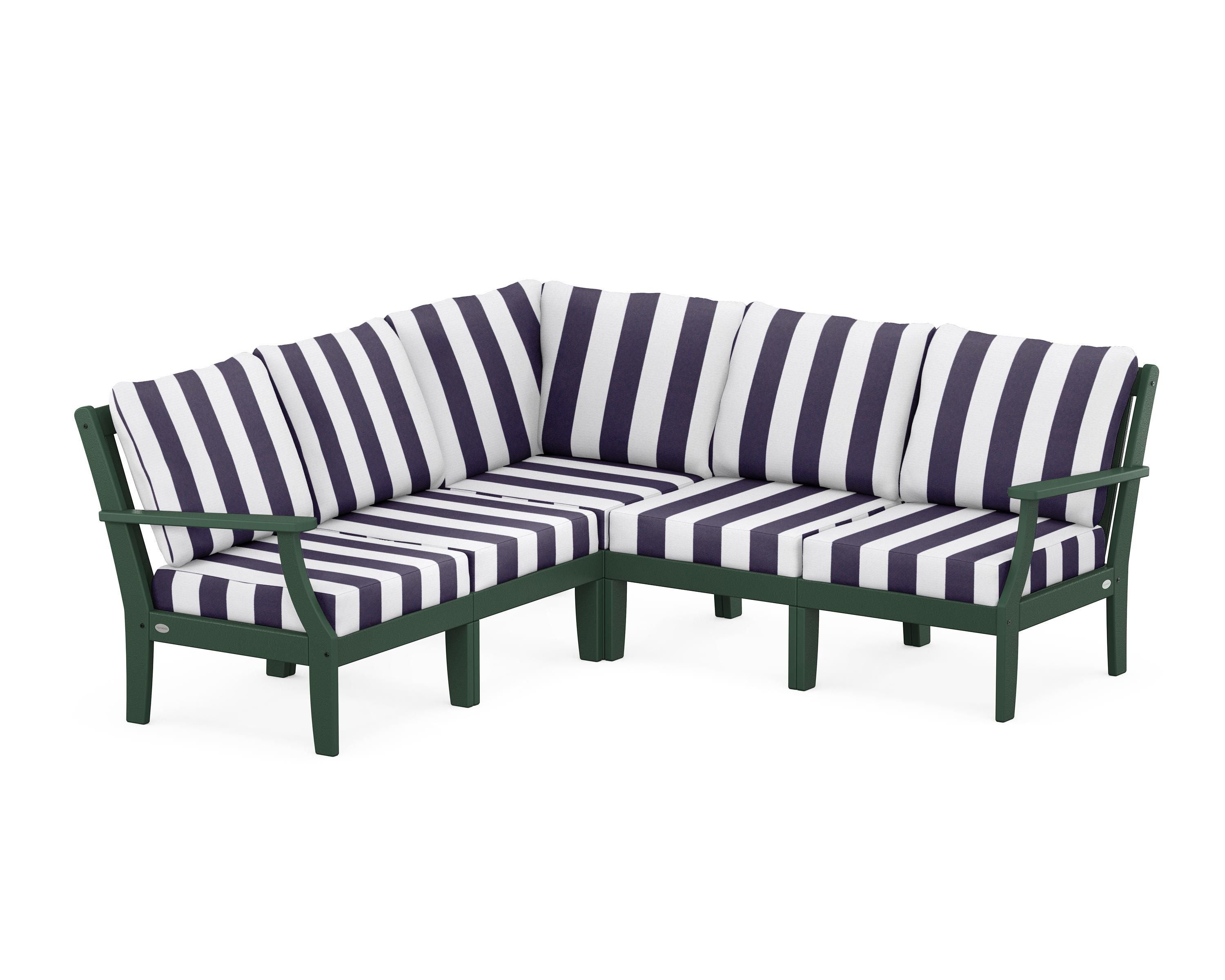 POLYWOOD® Braxton Modular 5-Piece Deep Seating Set in Green / Cabana Stripe Navy