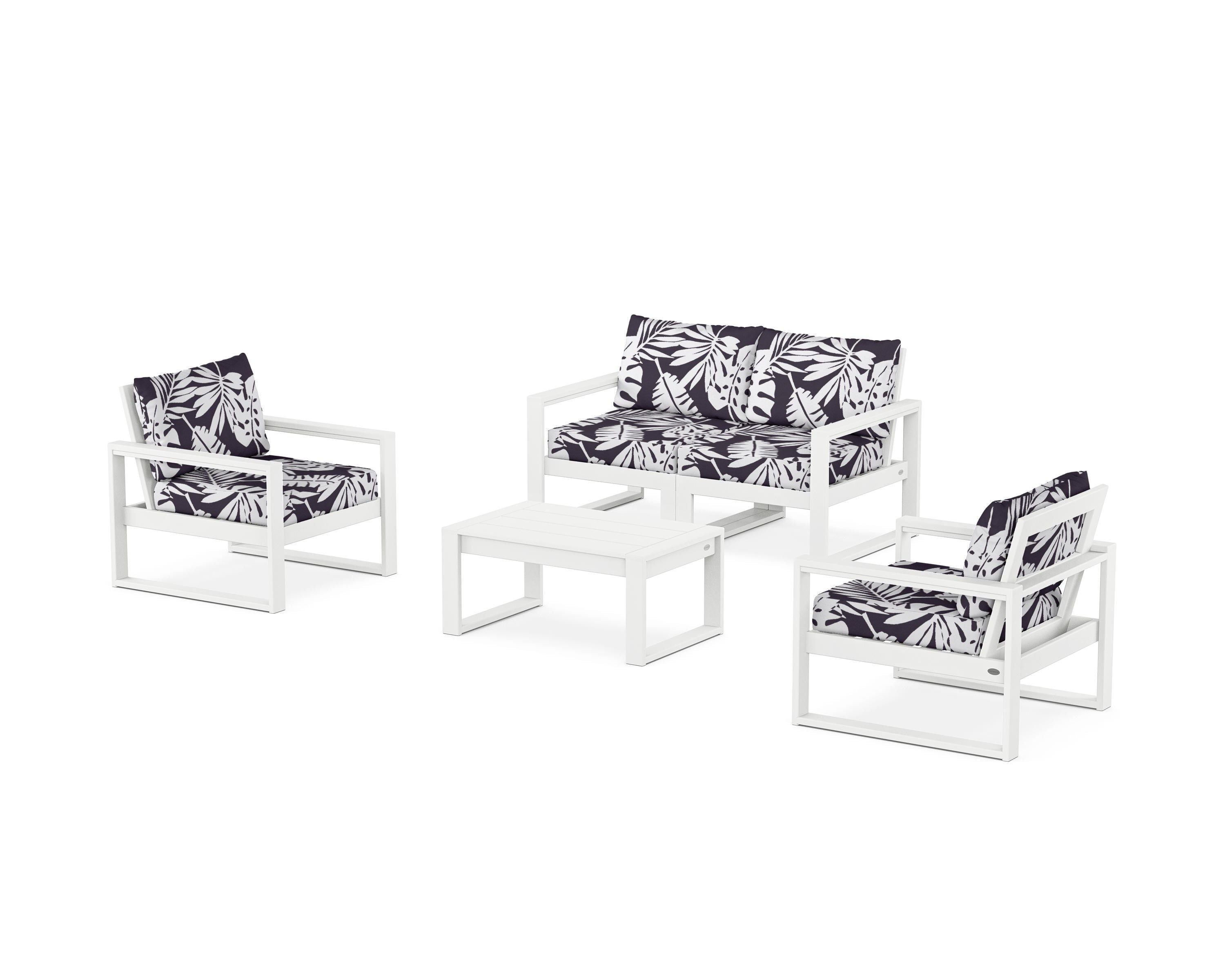 POLYWOOD® EDGE Sectional 4-Piece Deep Seating Set with Loveseat in White / Leaf Navy