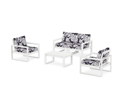 POLYWOOD® EDGE Sectional 4-Piece Deep Seating Set with Loveseat in White / Leaf Navy