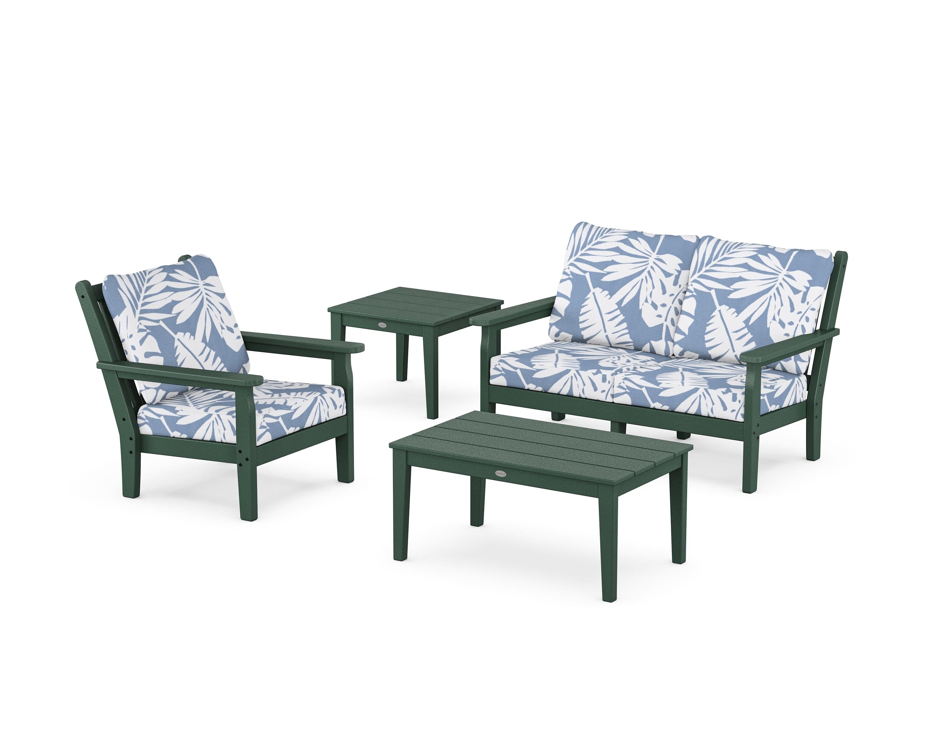 POLYWOOD® Chippendale 4-Piece Deep Seating Set in Green / Leaf Sky Blue