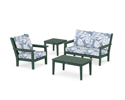 POLYWOOD® Chippendale 4-Piece Deep Seating Set in Green / Leaf Sky Blue