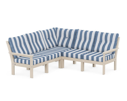 POLYWOOD® Vineyard 5-Piece Sectional in Sand / Cabana Stripe Sky Blue