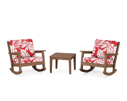 POLYWOOD® Chippendale 3-Piece Deep Seating Rocker Set in Teak / Leaf Crimson