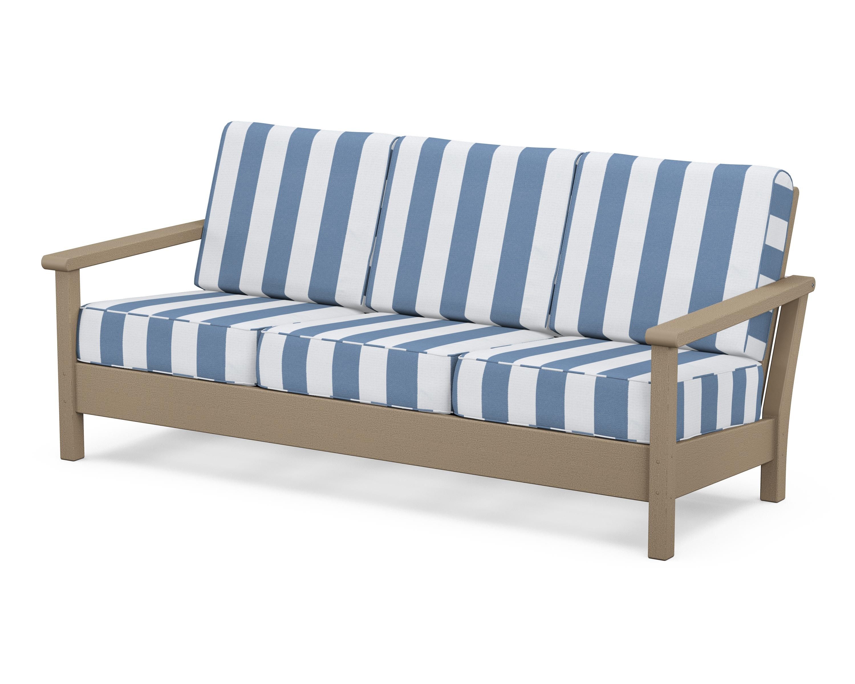 POLYWOOD® Harbour Deep Seating Sofa in Vintage Sahara / Cabana Stripe Sky Blue