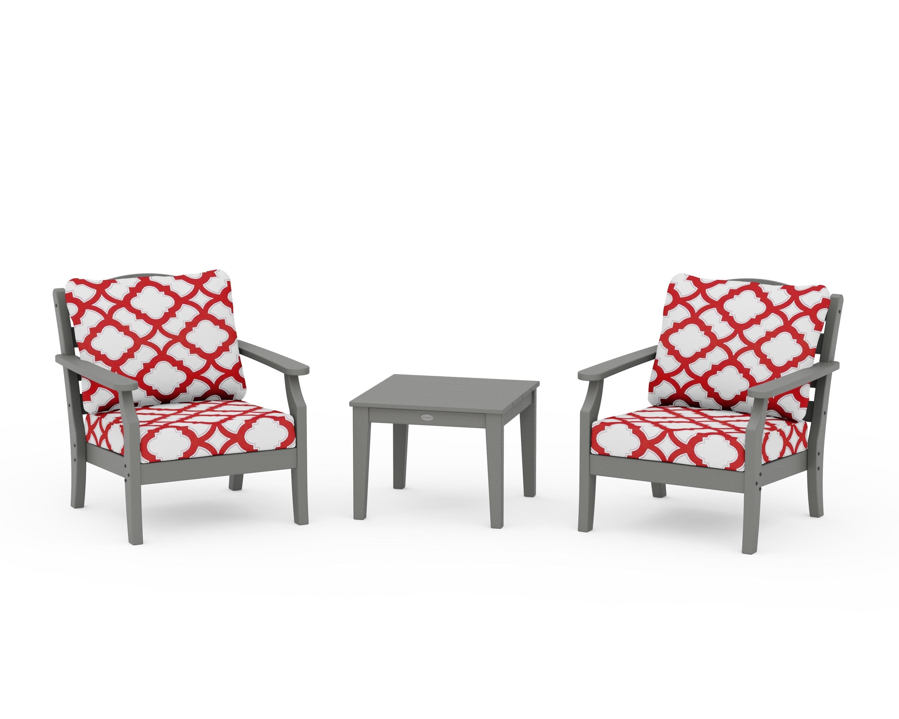 Draper James™ by  POLYWOOD® Savannah 3-Piece Deep Seating Set in Slate Grey / Trellis Crimson