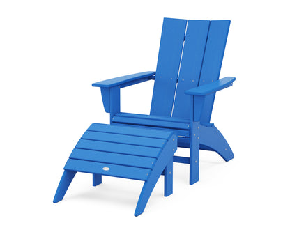 POLYWOOD® Modern Curveback Adirondack Chair 2-Piece Set with Ottoman in Pacific Blue