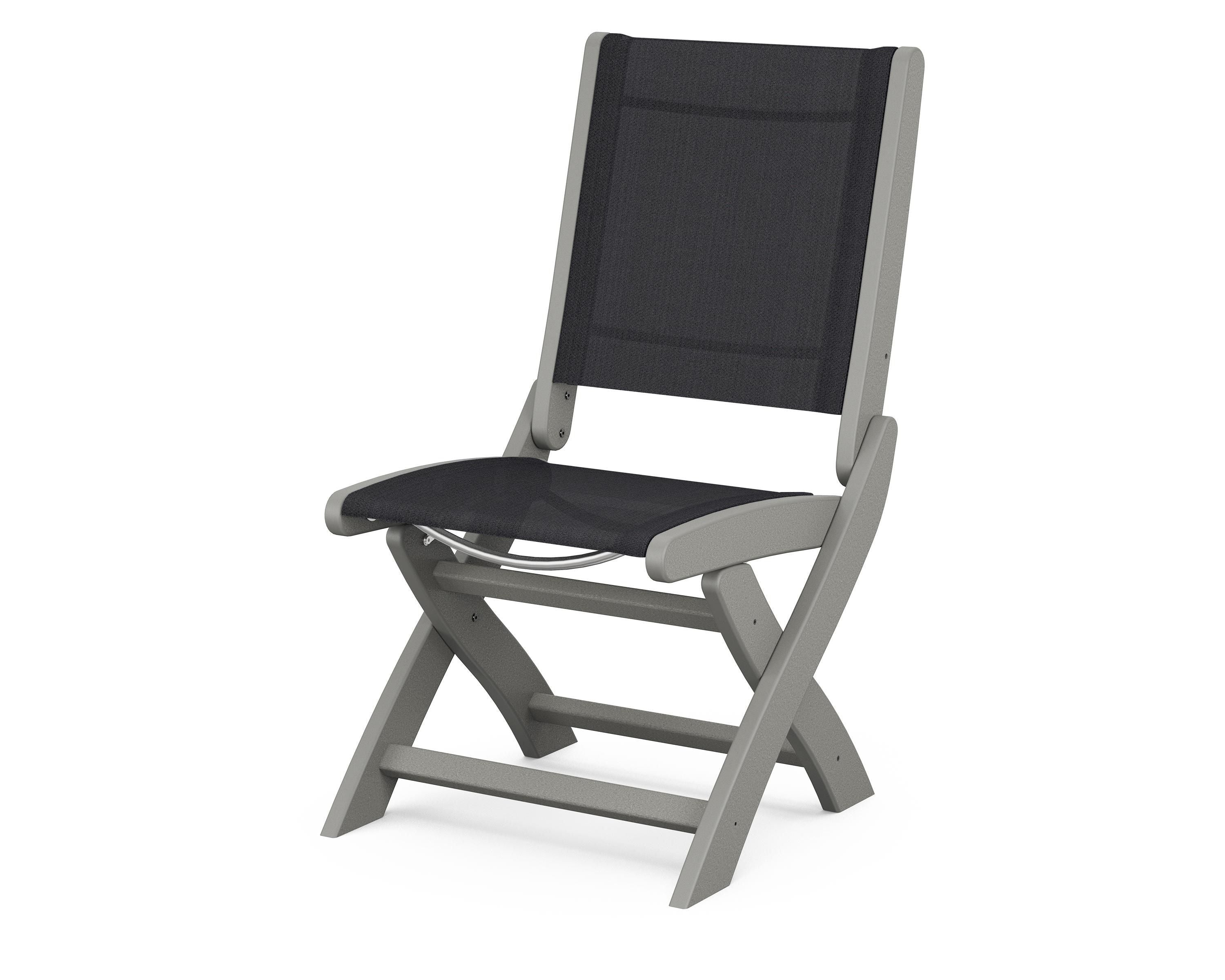POLYWOOD® Coastal Folding Side Chair in Slate Grey / Black Sling