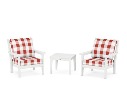 POLYWOOD® Chippendale 3-Piece Deep Seating Set in White / Buffalo Plaid Crimson
