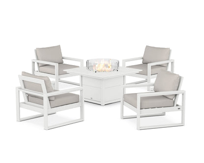 POLYWOOD® EDGE Sectional 5-Piece Deep Seating Set with Fire Pit Table in White / Cast Ash