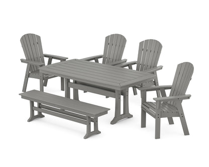 POLYWOOD® Nautical Curveback Adirondack 6-Piece Dining Set with Trestle Legs and Bench in Slate Grey