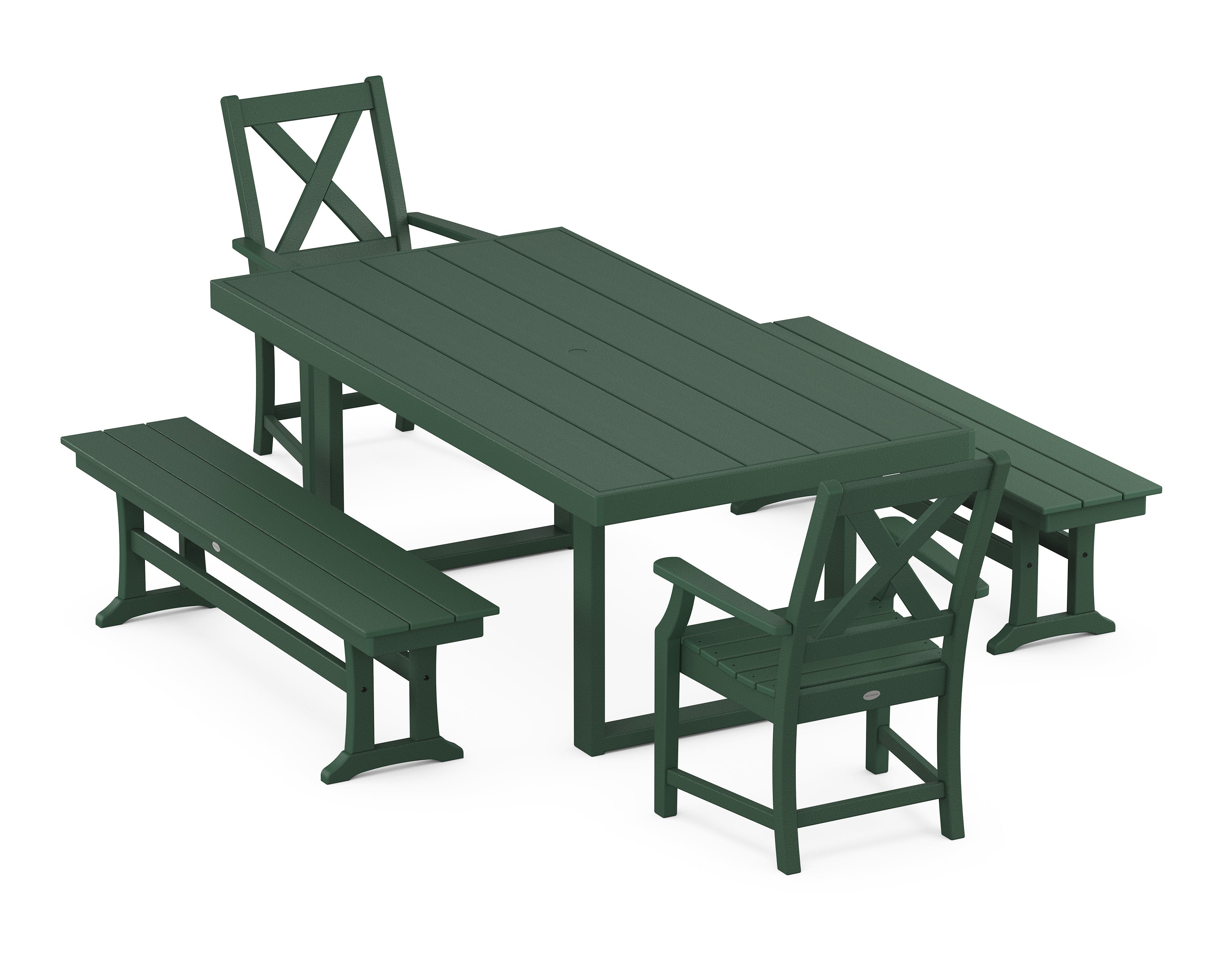 POLYWOOD® Braxton 5-Piece Dining Set with Benches in Green