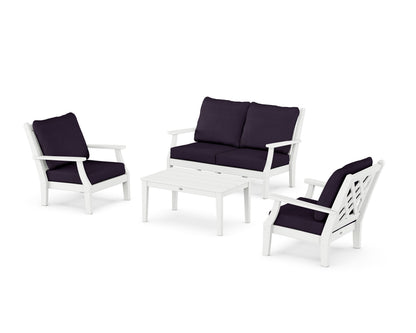Country Living Wovendale 4-Piece Deep Seating Set with Loveseat in White / Navy Linen