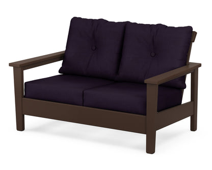 POLYWOOD® Prescott Deep Seating Loveseat in Mahogany / Navy Linen