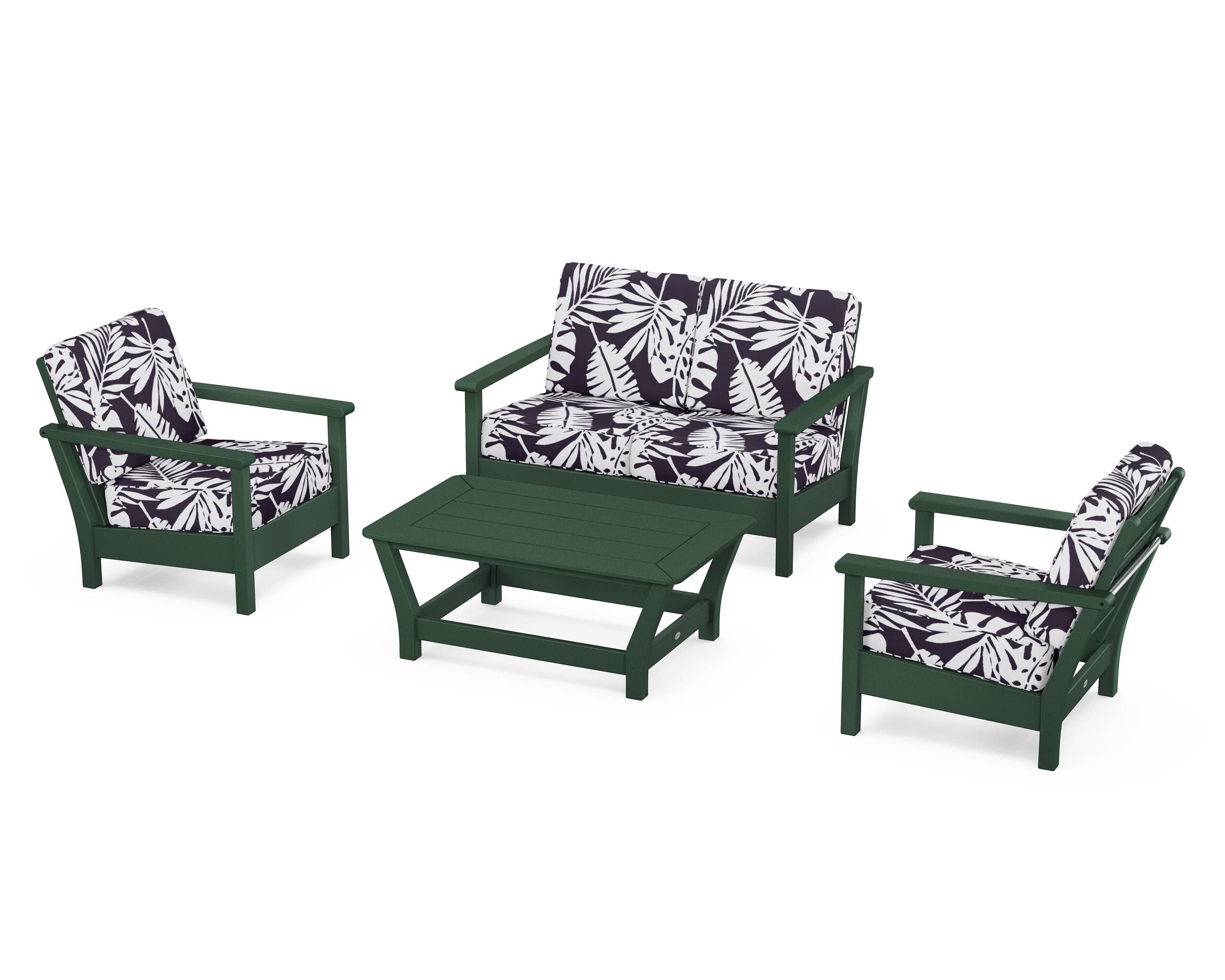 POLYWOOD® Harbour 4-Piece Deep Seating Set in Green / Leaf Navy