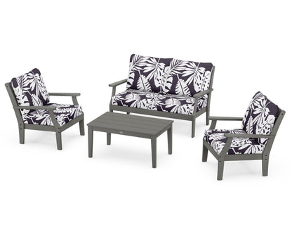 POLYWOOD® Braxton 4-Piece Deep Seating Chair Set in Slate Grey / Leaf Navy