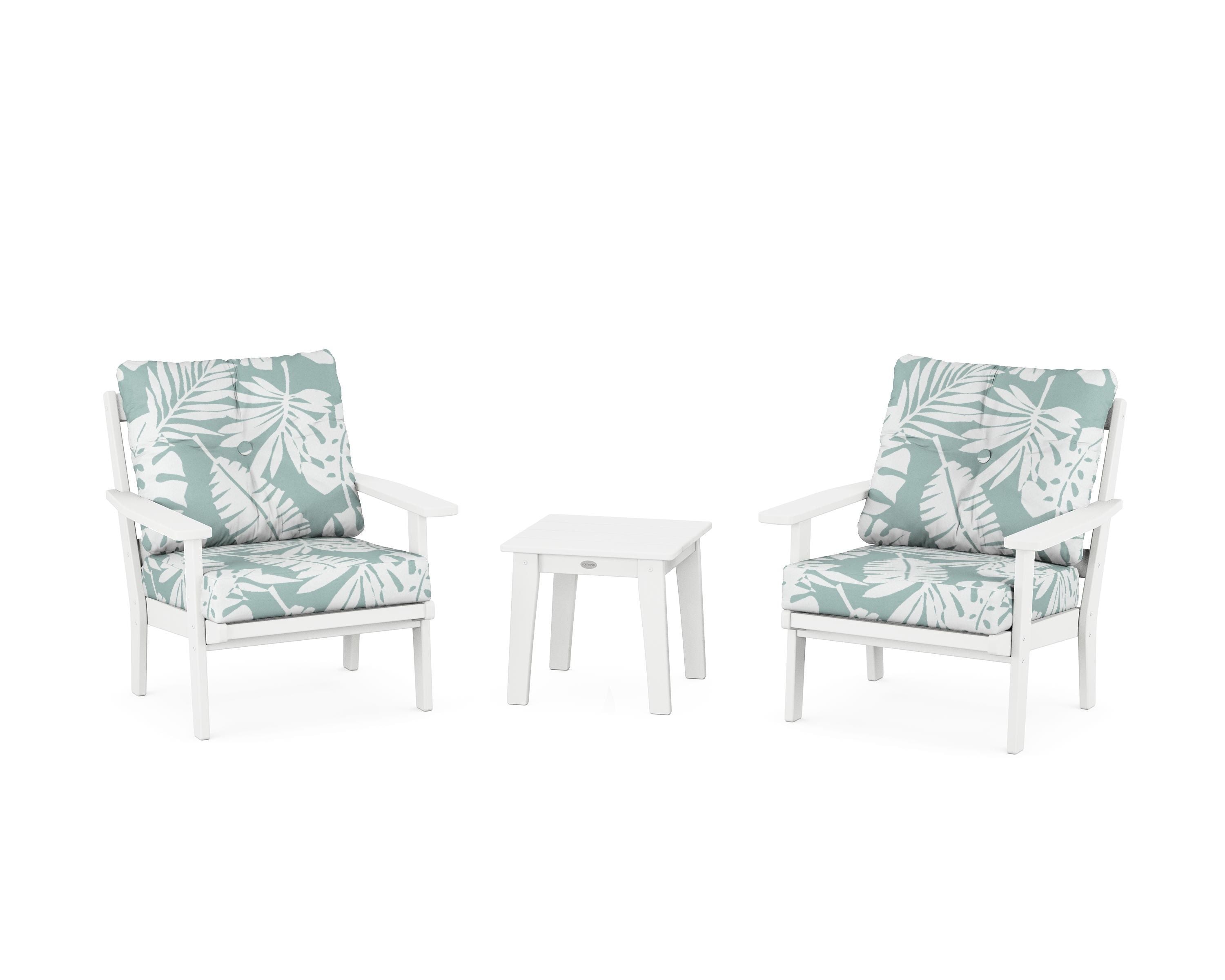 POLYWOOD® Oxford 3-Piece Deep Seating Set in White / Leaf Glacier Spa