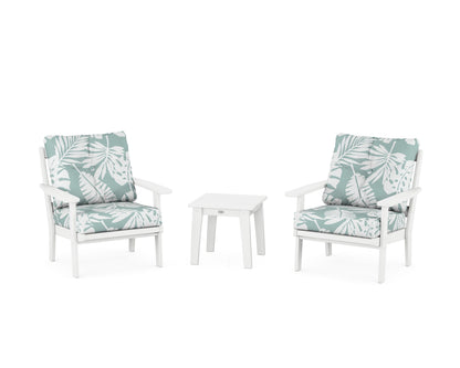 POLYWOOD® Oxford 3-Piece Deep Seating Set in White / Leaf Glacier Spa