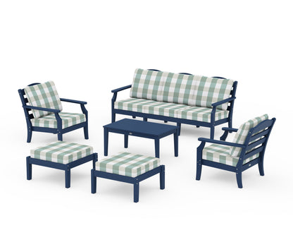 Draper James™ by  POLYWOOD® Savannah 6-Piece Lounge Sofa Set in Navy / Buffalo Plaid Glacier Spa