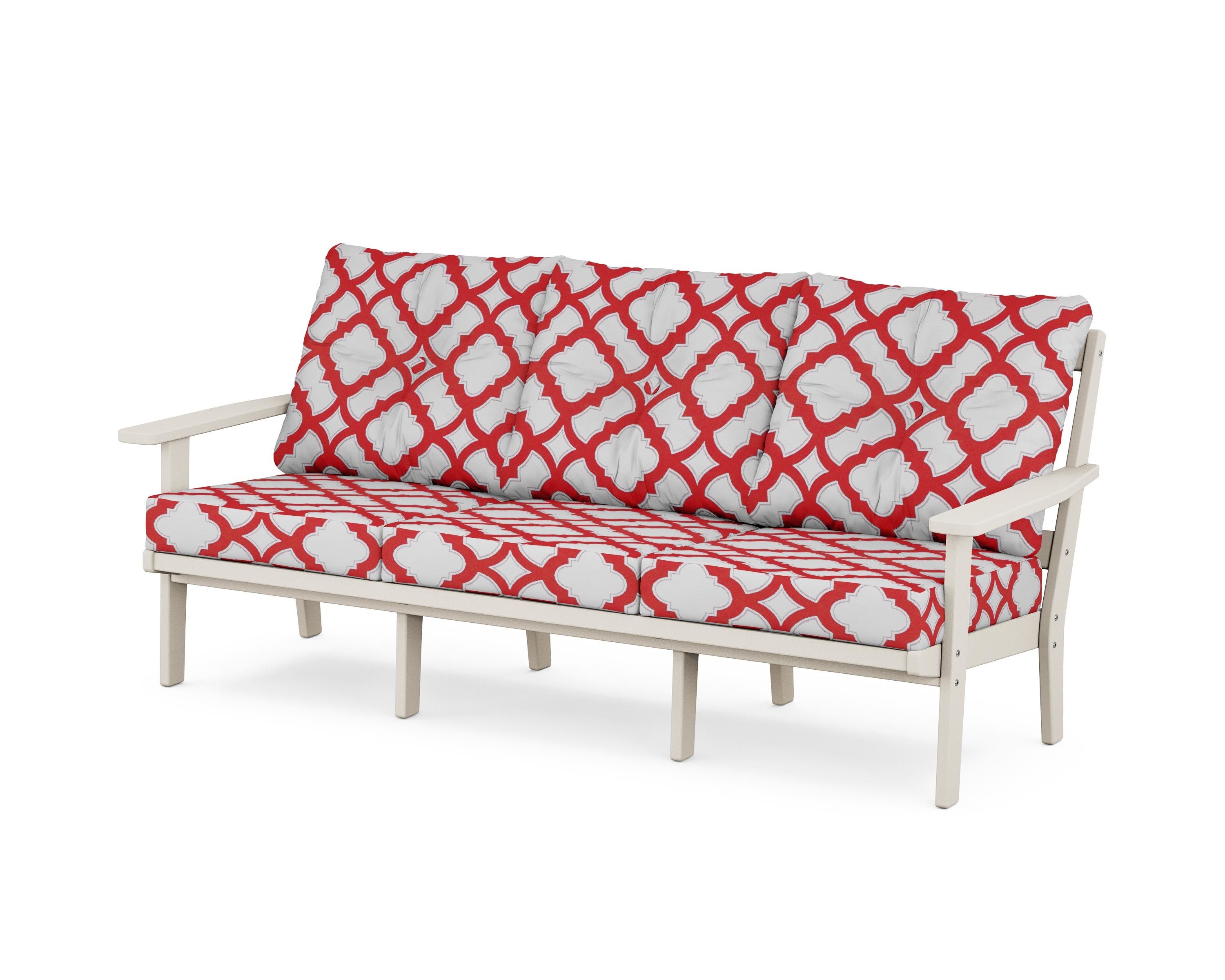 POLYWOOD® Oxford Deep Seating Sofa in Sand / Trellis Crimson