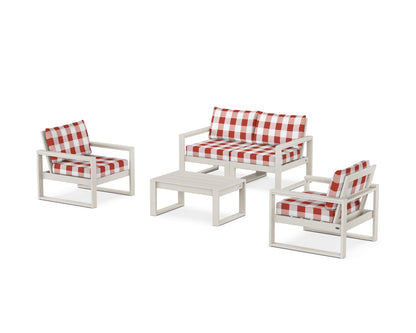 POLYWOOD® EDGE Sectional 4-Piece Deep Seating Set with Loveseat in Sand / Buffalo Plaid Crimson