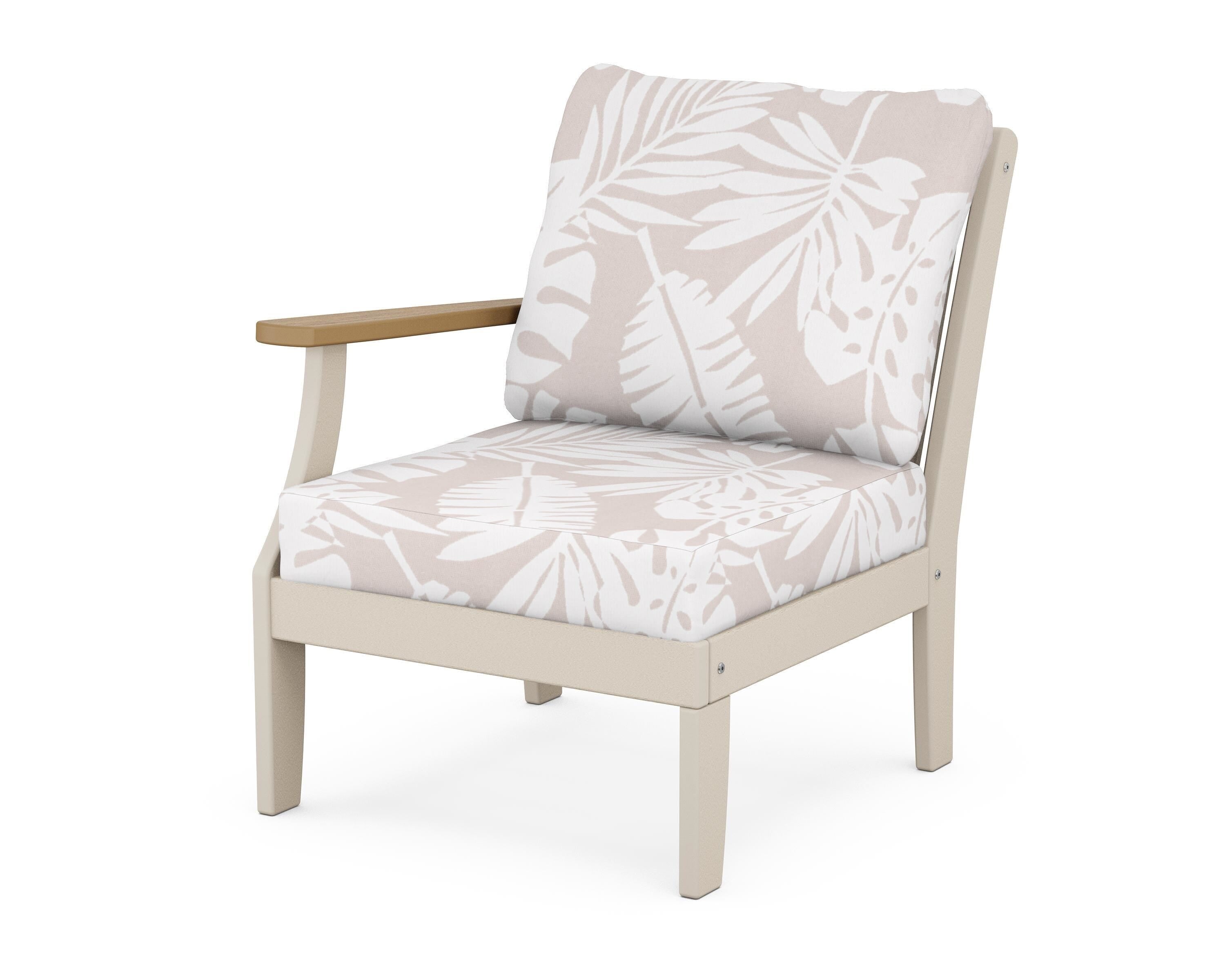 POLYWOOD® Braxton Modular Left Arm Chair in Sand / Natural / Leaf Dune Burlap
