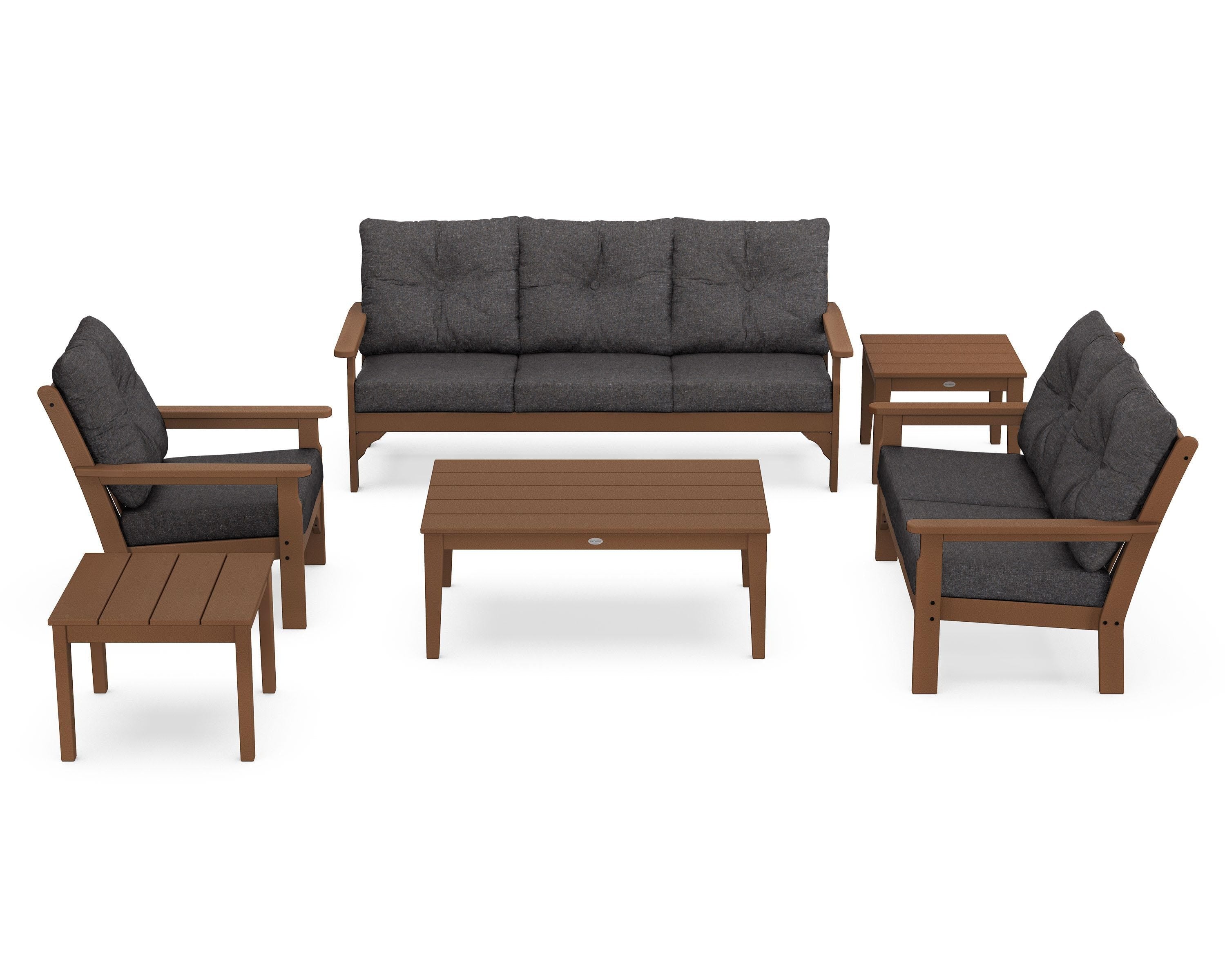 POLYWOOD® Vineyard 6-Piece Deep Seating Set in Teak / Ash Charcoal