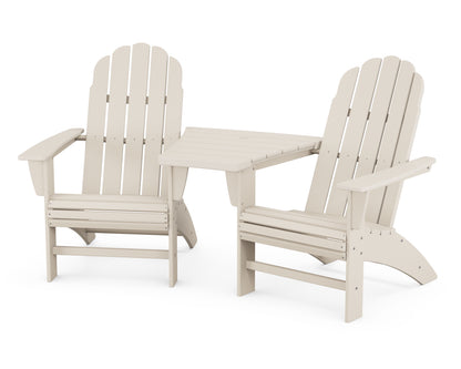POLYWOOD® Vineyard 3-Piece Curveback Adirondack Set with Angled Connecting Table in Sand