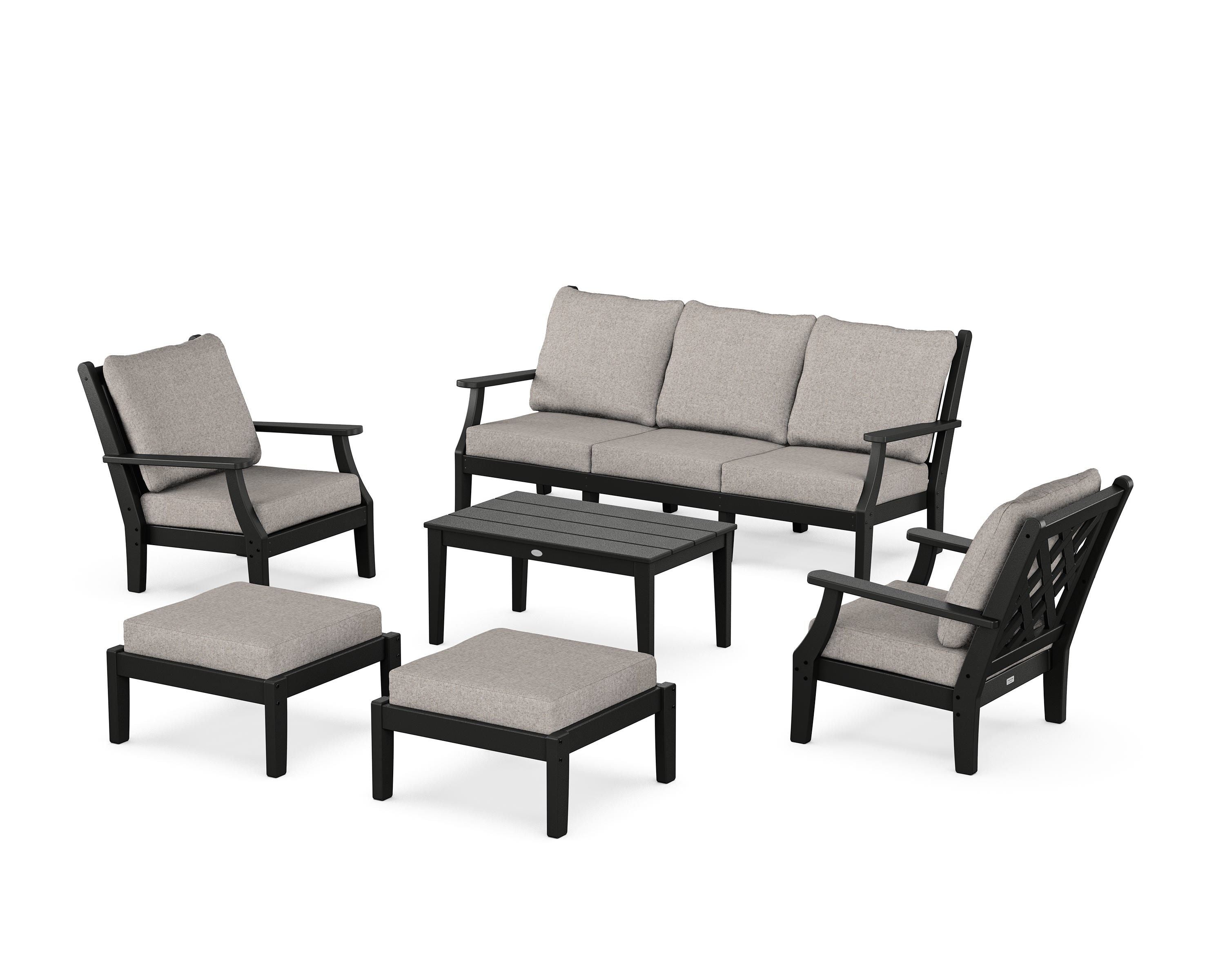 Country Living Wovendale 6-Piece Lounge Sofa Set in Black / Weathered Tweed