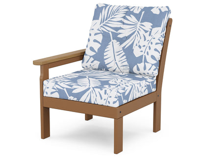 POLYWOOD® Vineyard Modular Left Arm Chair in Teak / Natural / Leaf Sky Blue