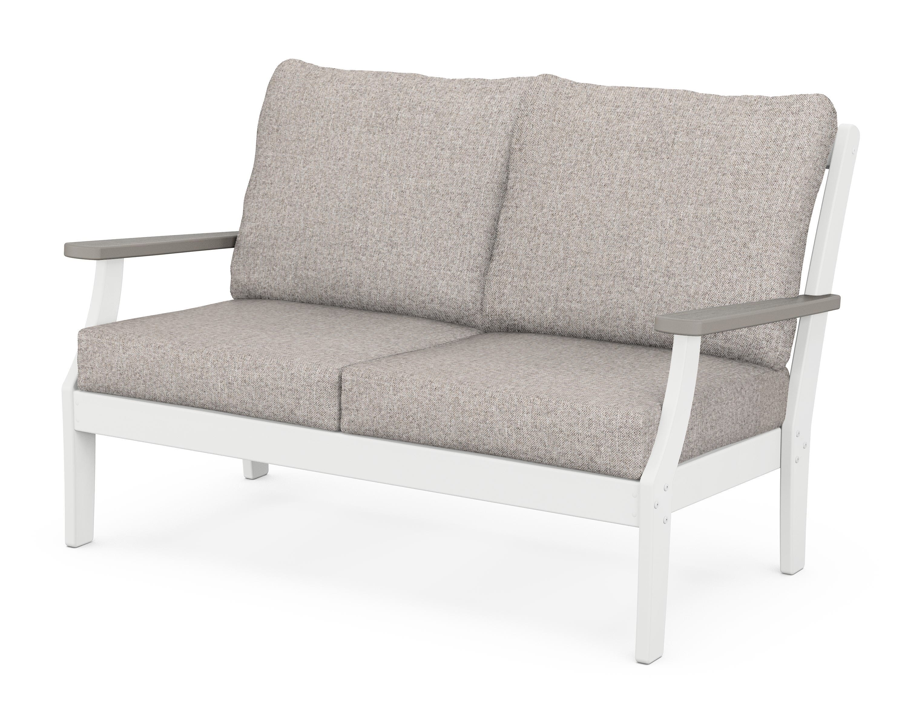 POLYWOOD® Braxton Deep Seating Loveseat in White / Driftwood / Weathered Tweed