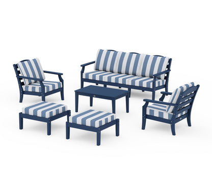 Draper James™ by  POLYWOOD® Savannah 6-Piece Lounge Sofa Set in Navy / Cabana Stripe Sky Blue