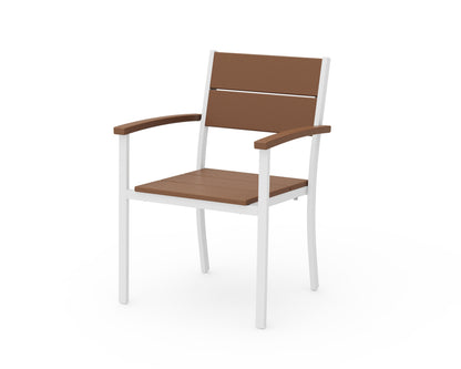 POLYWOOD® Main Street Stacking Dining Arm Chair in White / Teak