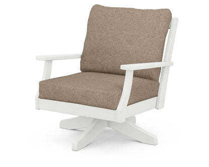 POLYWOOD® Braxton Deep Seating Swivel Chair in Vintage White / Spiced Burlap