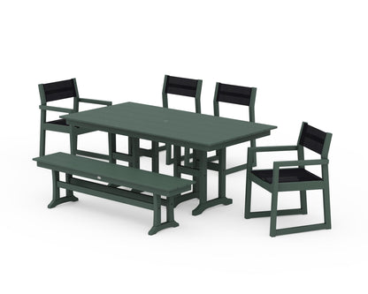POLYWOOD® EDGE Sling 6-Piece Farmhouse Dining Set in Green / Black Sling