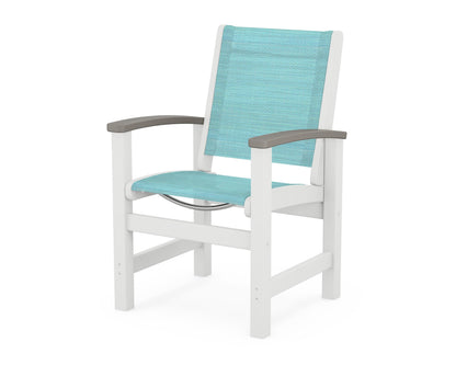POLYWOOD® Coastal Dining Chair in White / Driftwood / Dupioni Aquamarine Sling