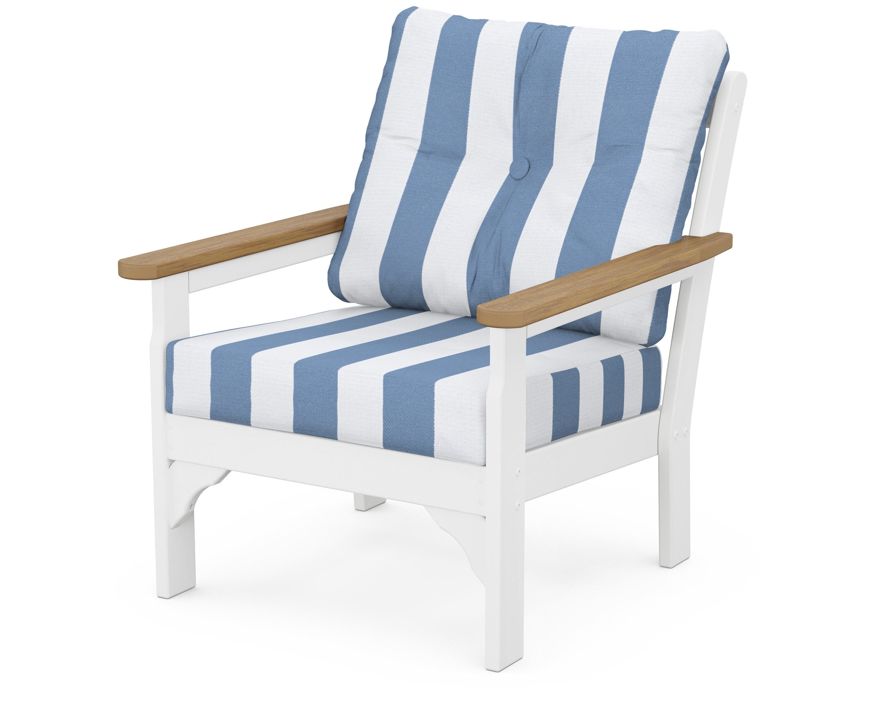 POLYWOOD® Vineyard Deep Seating Chair in White / Natural / Cabana Stripe Sky Blue