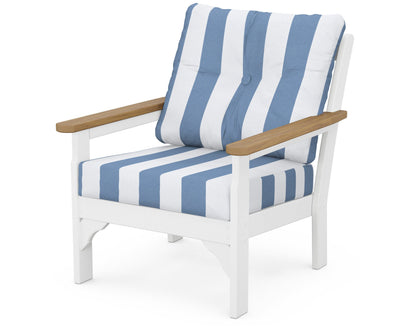 POLYWOOD® Vineyard Deep Seating Chair in White / Natural / Cabana Stripe Sky Blue