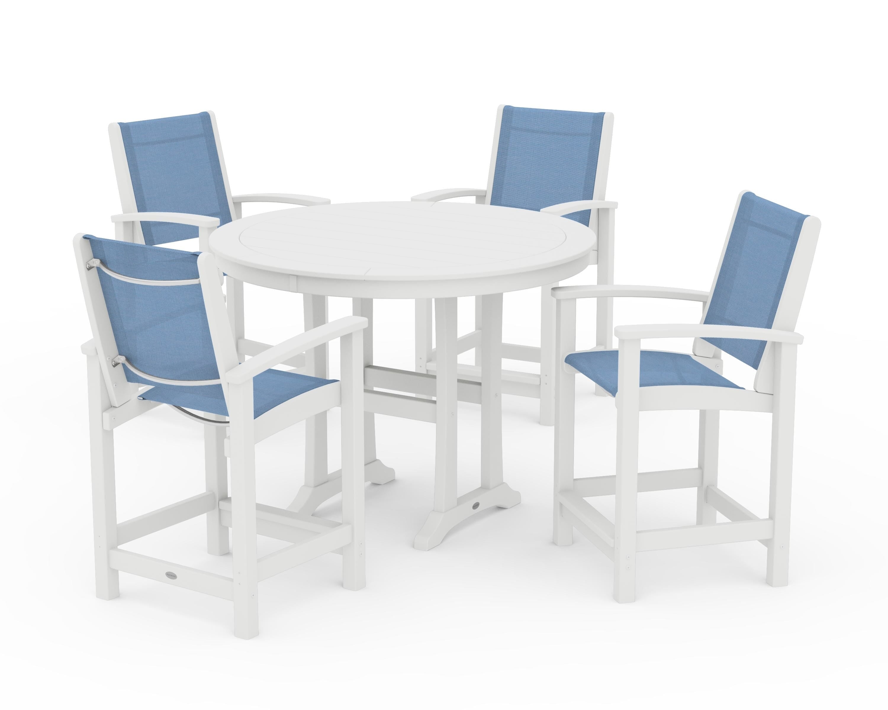 POLYWOOD® Coastal 5-Piece Counter Set in White / Poolside Sling