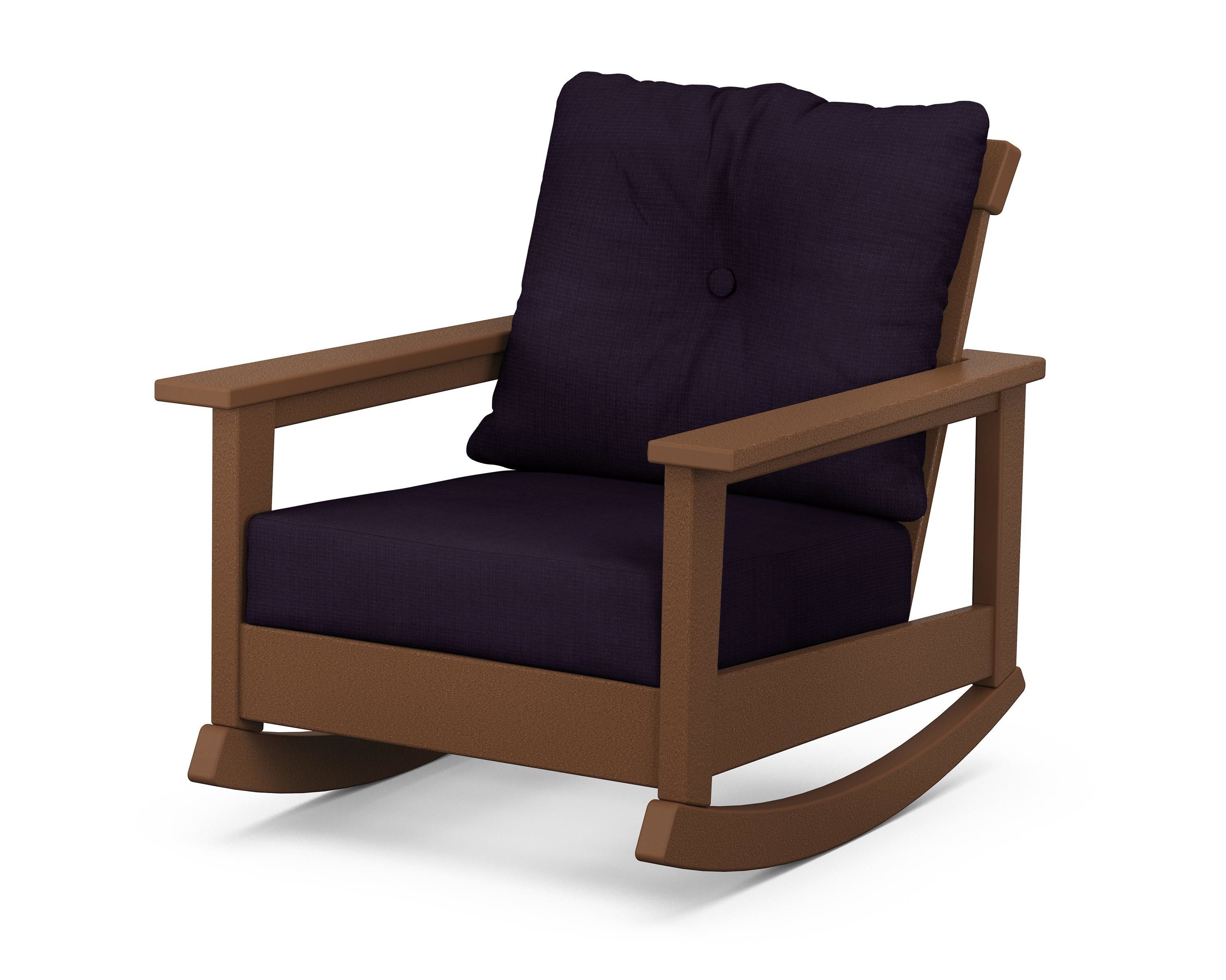 POLYWOOD® Prescott Deep Seating Rocking Chair in Teak / Navy Linen