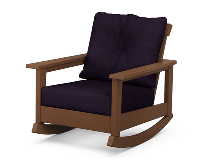 POLYWOOD® Prescott Deep Seating Rocking Chair in Teak / Navy Linen