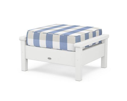 POLYWOOD® Harbour Deep Seating Ottoman in White / Buffalo Plaid Sky Blue