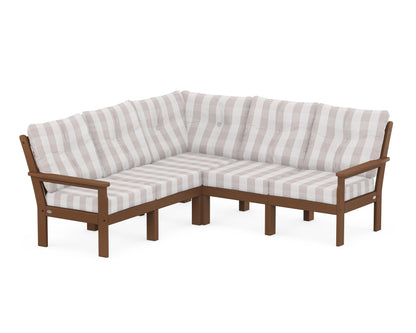 POLYWOOD® Vineyard 5-Piece Sectional in Teak / Buffalo Plaid Dune Burlap