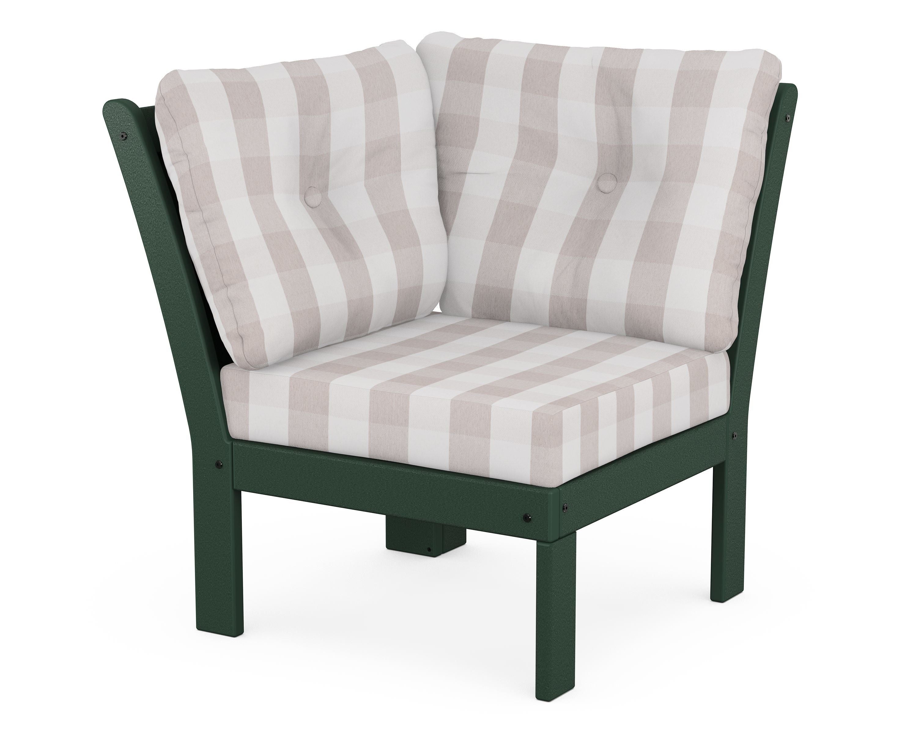 POLYWOOD® Vineyard Modular Corner Chair in Green / Buffalo Plaid Dune Burlap