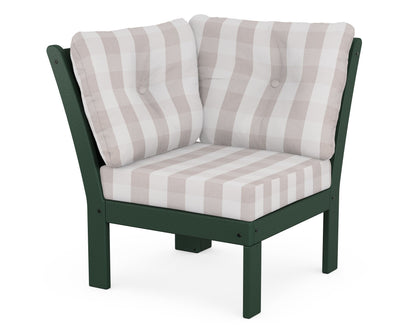 POLYWOOD® Vineyard Modular Corner Chair in Green / Buffalo Plaid Dune Burlap