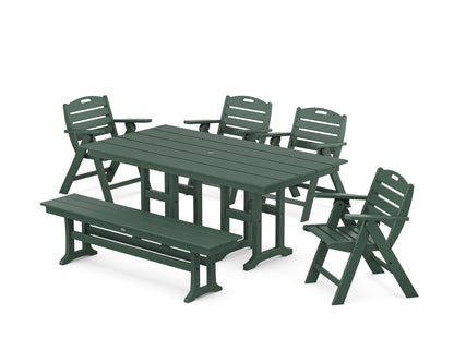 POLYWOOD® Nautical Lowback 6-Piece Farmhouse Dining Set with Bench in Green