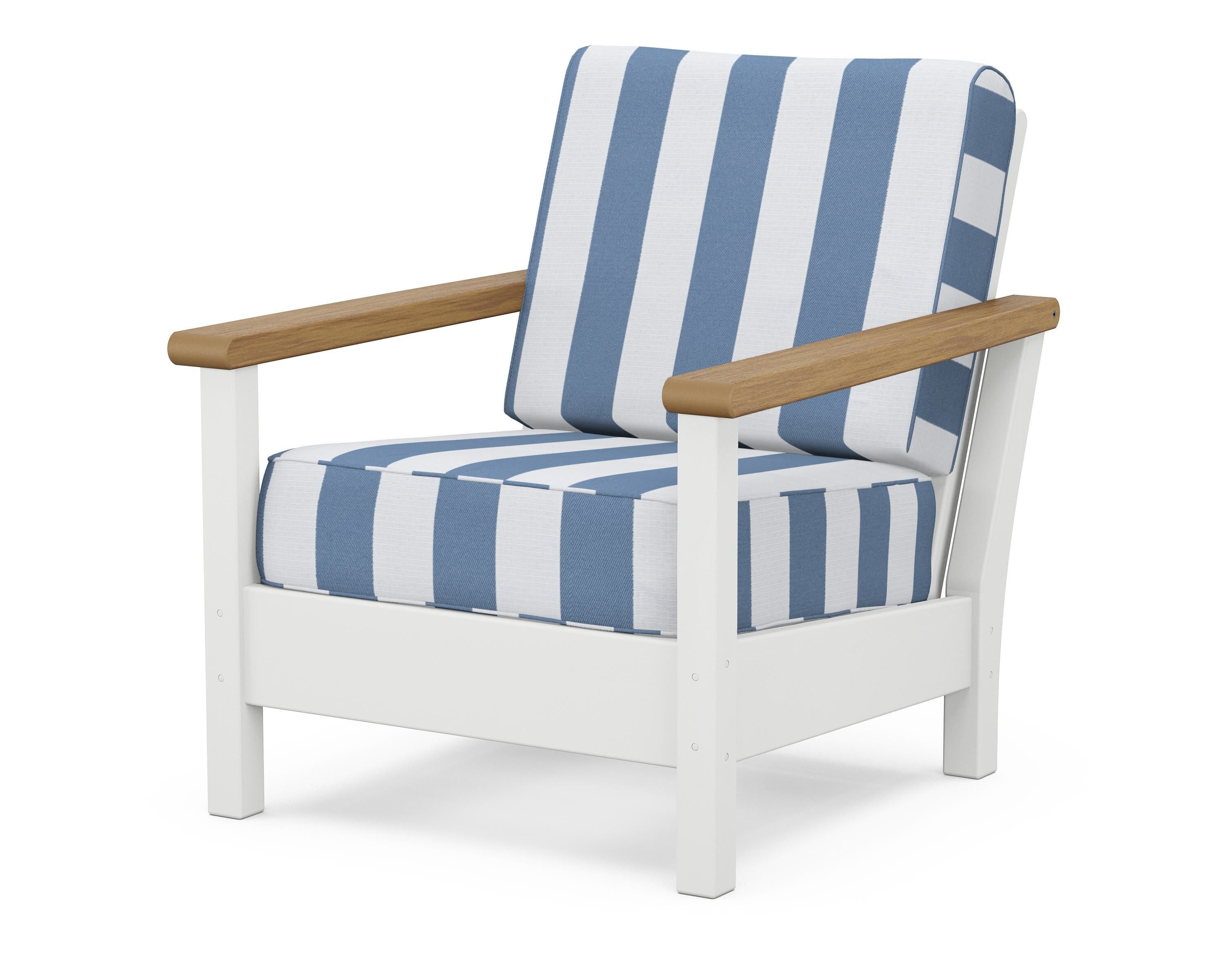 POLYWOOD® Harbour Deep Seating Chair in White / Natural / Cabana Stripe Sky Blue