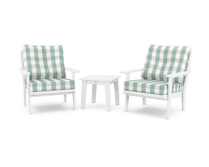 POLYWOOD® Lakeside 3-Piece Deep Seating Chair Set in White / Buffalo Plaid Glacier Spa