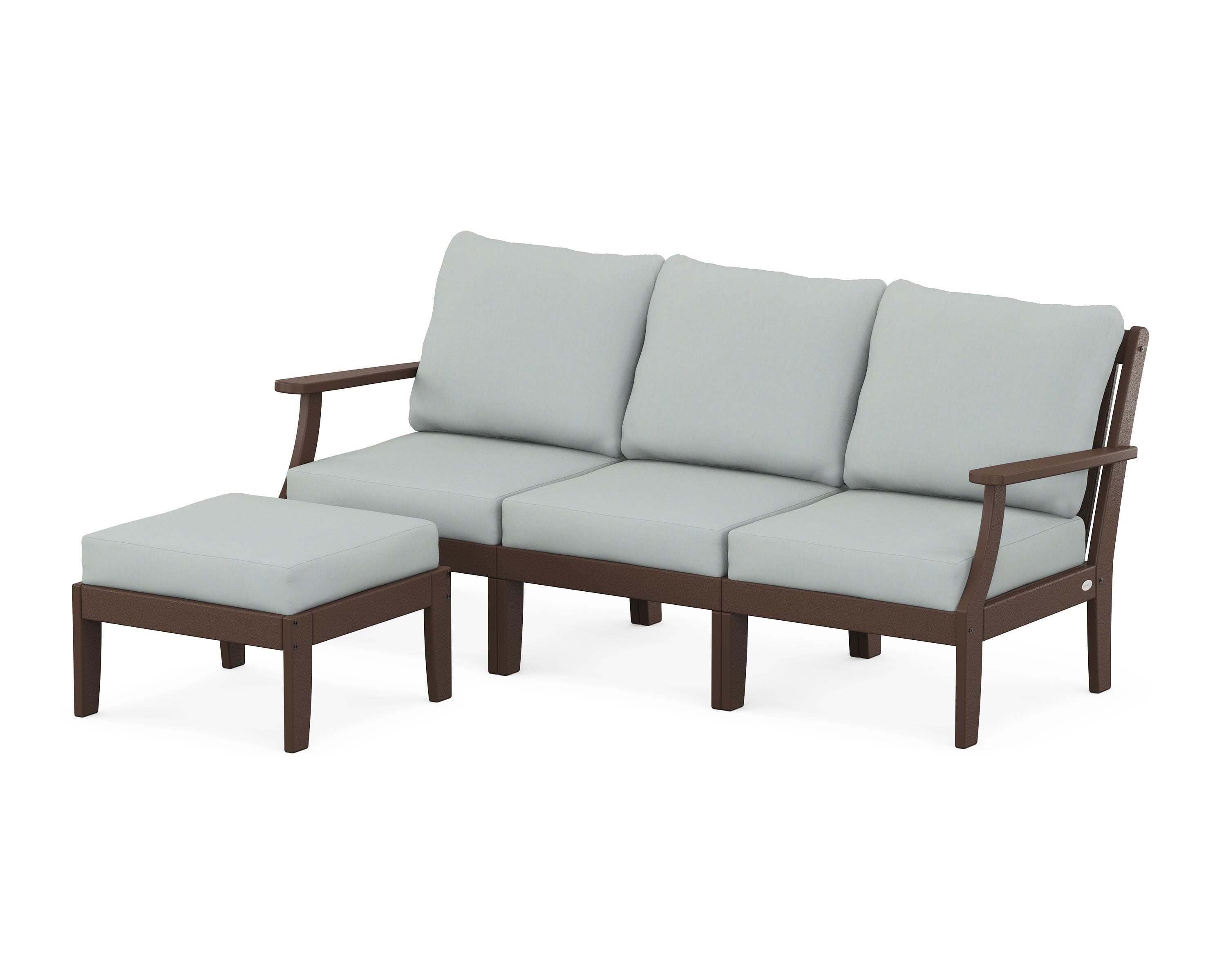 POLYWOOD® Braxton Modular 4-Piece Deep Seating Set with Ottoman in Mahogany / Spa