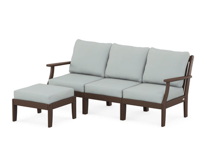 POLYWOOD® Braxton Modular 4-Piece Deep Seating Set with Ottoman in Mahogany / Spa